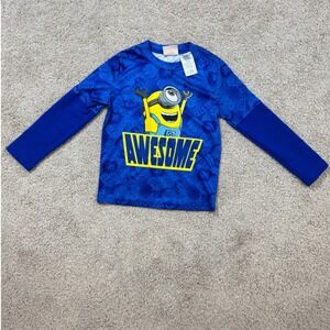 Despicable Me Minions Boys Blue Awesome Graphic Long Sleeve Shirt XS 4/5 Boys